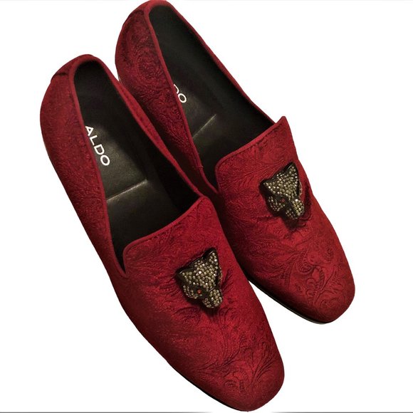 Aldo Other - ALDO Y2K Men Dressy Burgundy Velvet Loafers Panthere Head Front Detail Sz 9 NEW